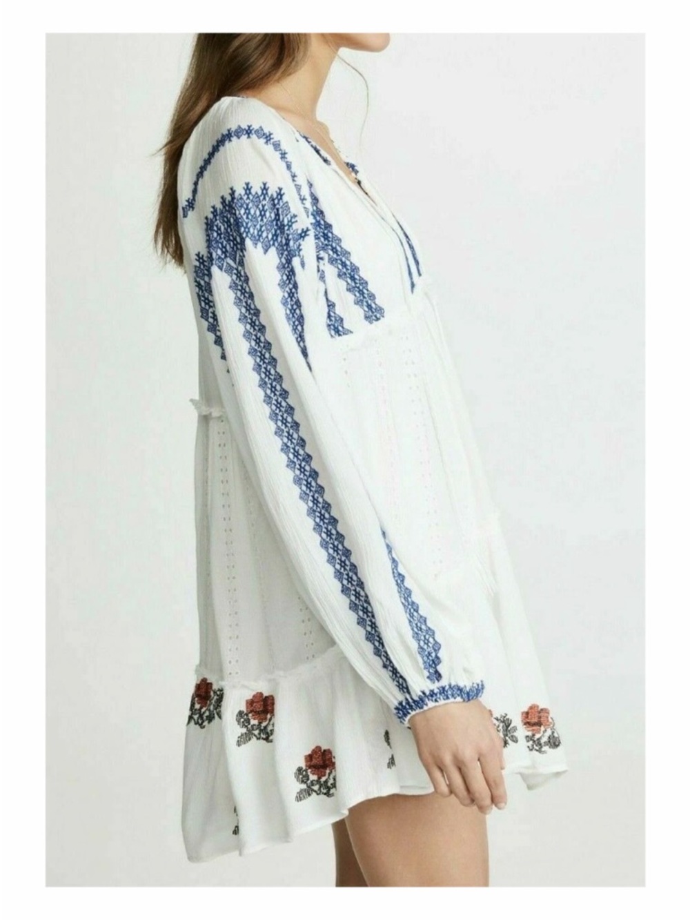 Free People Wild Horses Boho White Embroidered Mini Dress - Picture 4 of 16